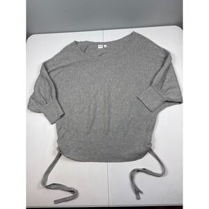 Gap Grey Ribbed Silk Blend‎ Dolman Sleeve Side Tie Sweater Womens Large